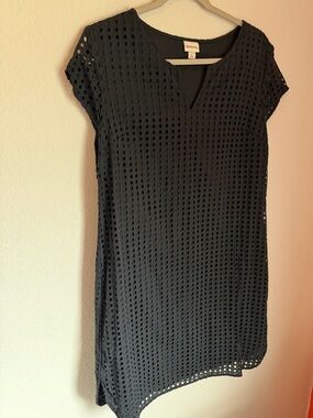 Merona Black Eyelet Shift Dress | Short Sleeve | Size L